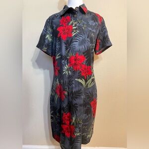 Caribbean Joe Womens Dress  size Medium  Short Sleeve Shift Casual Floral Collar